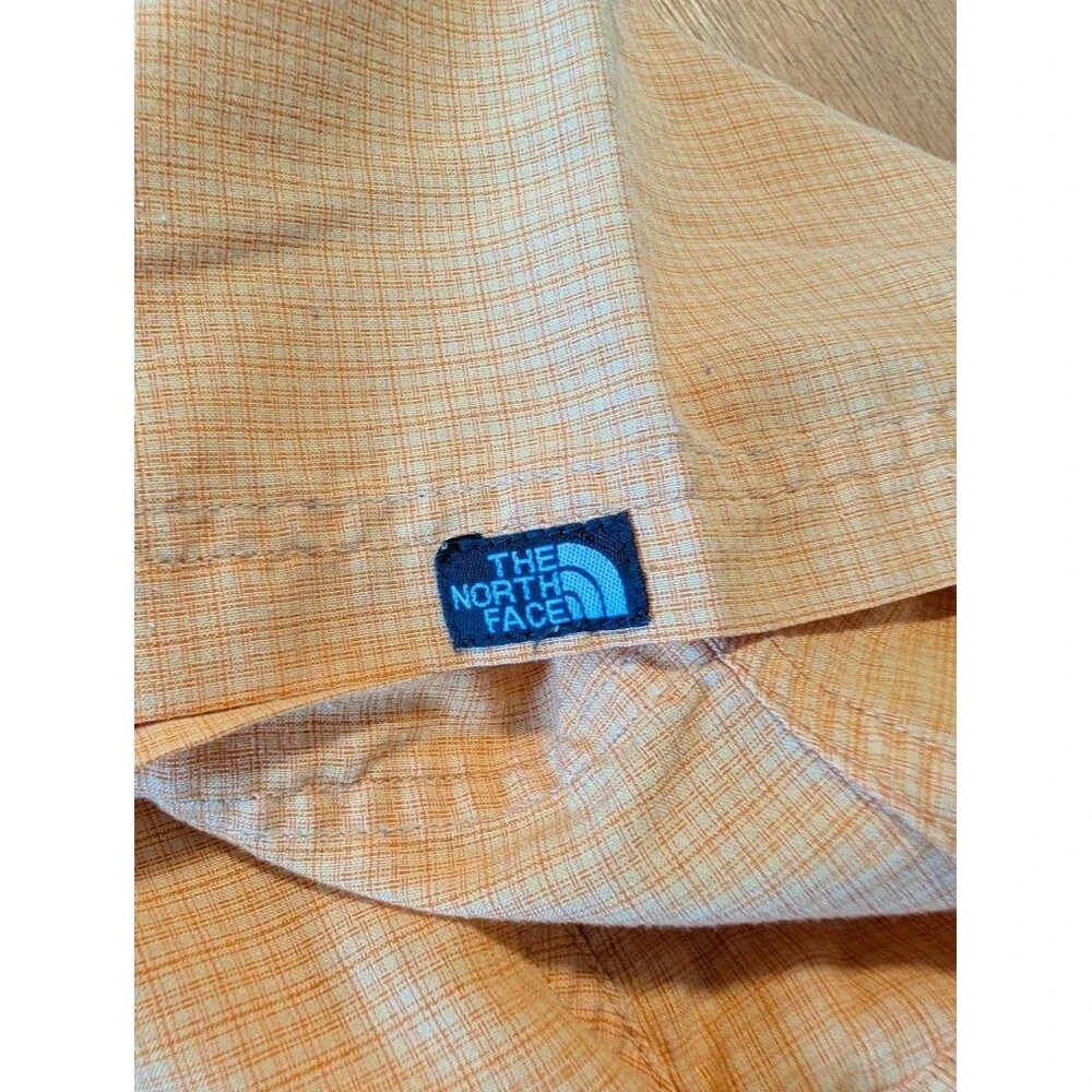 The North Face Mens L Orange Plaid Vented Hiking Fishing Button Up Shirt SS